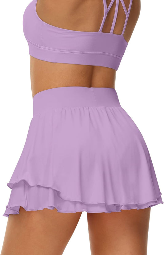 Women'S Athletic Tennis Skirts with Pockets 13In Ruffle Golf Running Workout Ice Silk Flowy Skorts with Sports Shorts